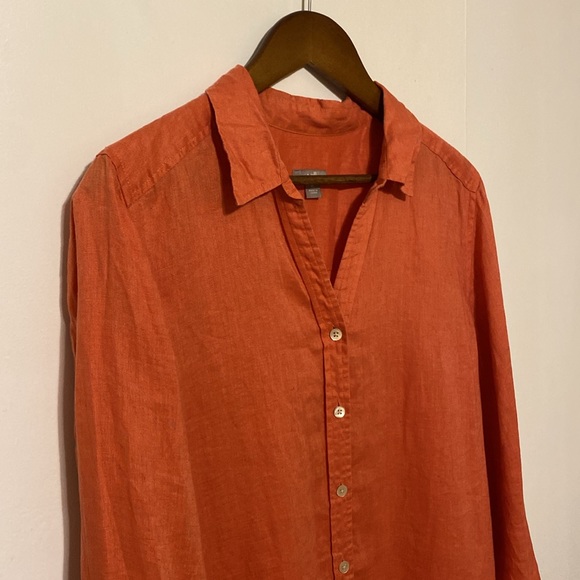 J. Jill 100% Linen Long Sleeve Button Down Tunic in Coral Orange - Picture 2 of 11